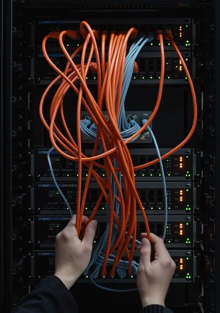 Netwerkkabels in een switch in de serverkast